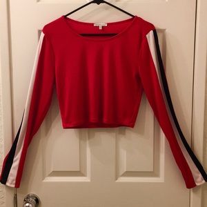 Charlotte Russe Striped Sleeve Scoop Neck Crop Top